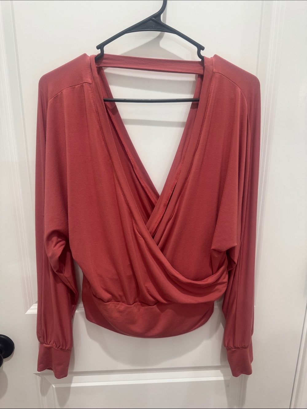 Express Wrap Front Long Sleeve Top - Rust Red